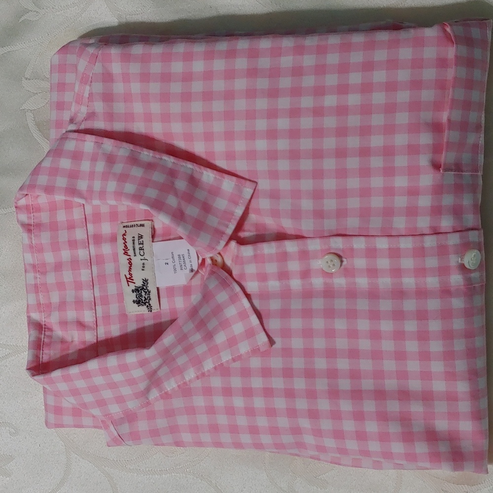 Thomas Mason by J. Crew  Gingham Plaid Pink White Button Down Shirt